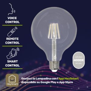 LAMPADINA SMART WI-FI LED FILAMENT GLOBO E27 8W LUCE NATURALE